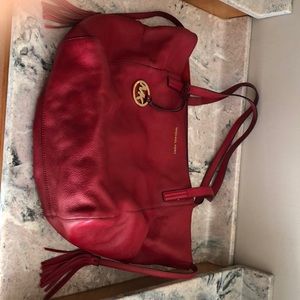 Michael Kors red tote 14” deep 12” wide 12” long